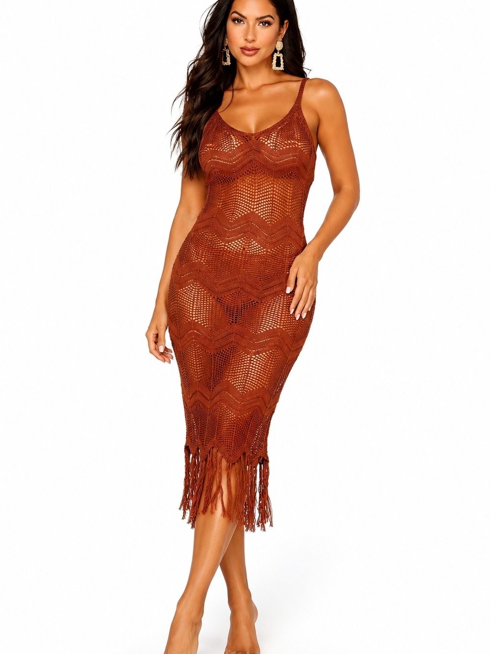 Windsor Crochet Fringe Swim Cover-Up slip Dress Size Medium Bohemian resortwear